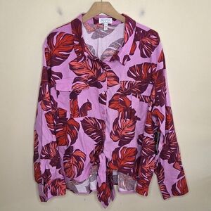 NWT Sofia Vergara Jeans Linen Blend Tie Front Button Up Shirt Size 2X